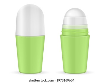 Roll-on deodorant set on a white background. Vector illustration.