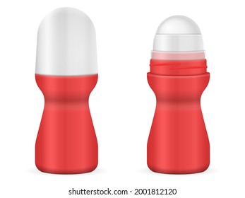 Roll-on deodorant set on a white background. Vector illustration.