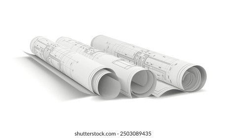 Rolls with blueprints on a white background. Vector illustration