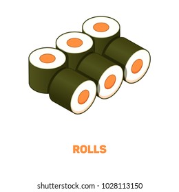 Rolls color isometric style icon with outline, fastfood concept illustration, vector eps10