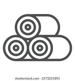 Rolls of hay line icon, wheat production concept. Vector graphics. Three rolls of wheat plant sign on white background, outline style icon for mobile or web design