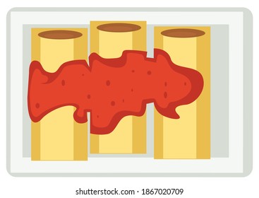 Rollos de crepes, servidos con mermelada o caviar. Desayuno o cena en el restaurante. Comer postre en los bares y restaurantes. Crepes rellenas cocidas. La cocina oriental japonesa. Vector de estilo plano