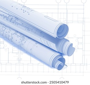 Rolls on a background with blueprints. Vector illustration.