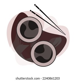rolls and sticks for sushi. illustration in minimalistic Japanese style
