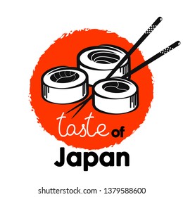 Rolls and sushi with chopsticks japanese food design