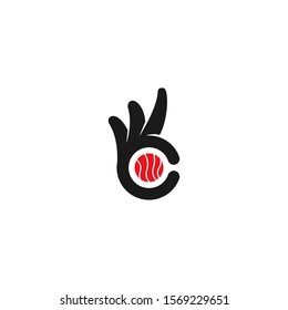Rolls and sushi japanese restaurant. Japan cool food icon. Ok symbol, Okay vector logo, high quality