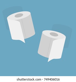 Rolls of toilet paper on a blue background. Paper tape. Bathroom hygiene. Vector illustration.