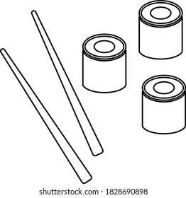Rolls with two sticks contour. Vector black and white illustration. Great for labels, menus, posters, banners, vouchers, coupons, business promotion and more.