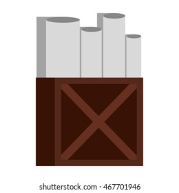 Rolls of white paper in wooden box icon in flat style on a white background
