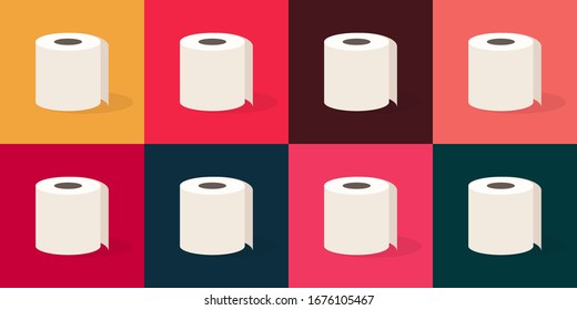 Rolls of white toilet paper on a colored background. Flat illustration in retro style of a pop-art.