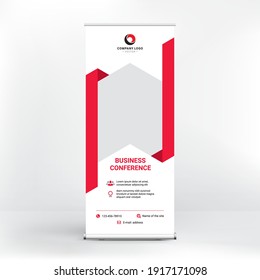 Roll-up advertising banner design, modern graphic flat style, creative red background