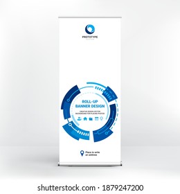 Roll-up advertising banner, dynamic design, stand template for conferences, business seminars