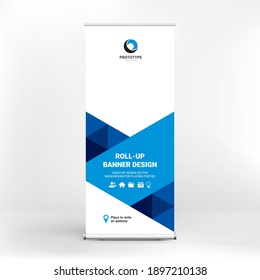 Roll-up advertising banner, dynamic design, stand template for conferences, business seminars