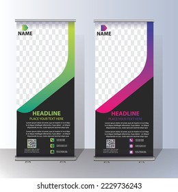RollUp baner, stand template brochure flyer banner design template vector, abstract background, modern x-banner, rectangle size  colourful  pull up design.