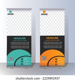 RollUp baner, stand template brochure flyer banner design template vector, abstract background, modern x-banner, rectangle size  colourful  pull up design.