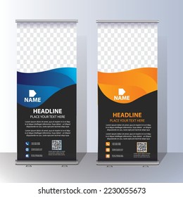 RollUp baner, stand template brochure flyer banner design template vector, abstract background, modern x-banner, rectangle size  colourful  pull up design.