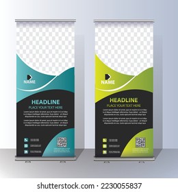 RollUp baner, stand template brochure flyer banner design template vector, abstract background, modern x-banner, rectangle size  colourful  pull up design.