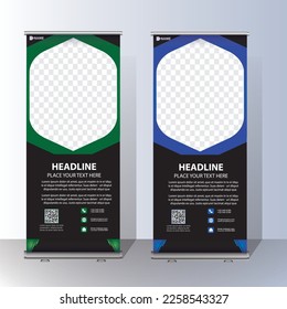 RollUp baner, stand template brochure flyer banner design template vector, abstract background, modern x-banner, rectangle size  colourful  pull up design.