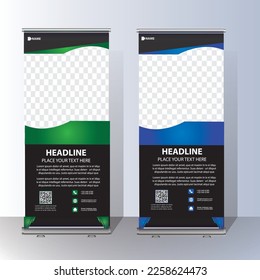 RollUp baner, stand template brochure flyer banner design template vector, abstract background, modern x-banner, rectangle size  colourful  pull up design.