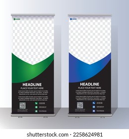 RollUp baner, stand template brochure flyer banner design template vector, abstract background, modern x-banner, rectangle size  colourful  pull up design.