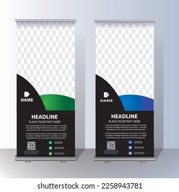 RollUp Baner, Ständer-Template-Broschüre Flyer Banner Design-Vorlage Vektorgrafik, abstrakter Hintergrund, moderne x-Banner, Rechteck-Größe bunte ziehen-up-Design.
