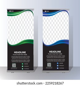 RollUp baner, stand template brochure flyer banner design template vector, abstract background, modern x-banner, rectangle size  colourful  pull up design.