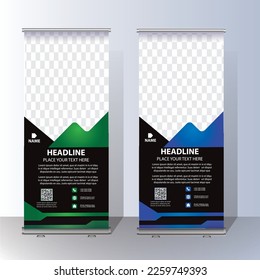 RollUp baner, stand template brochure flyer banner design template vector, abstract background, modern x-banner, rectangle size  colourful  pull up design.
