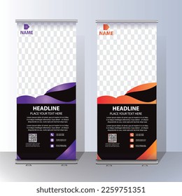 RollUp baner, stand template brochure flyer banner design template vector, abstract background, modern x-banner, rectangle size  colourful  pull up design.