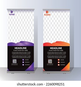 RollUp baner, stand template brochure flyer banner design template vector, abstract background, modern x-banner, rectangle size  colourful  pull up design.