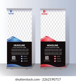 RollUp baner, stand template brochure flyer banner design template vector, abstract background, modern x-banner, rectangle size  colourful  pull up design.