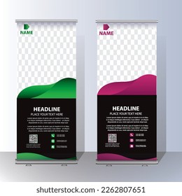 RollUp baner, stand template brochure flyer banner design template vector, abstract background, modern x-banner, rectangle size  colourful  pull up design.