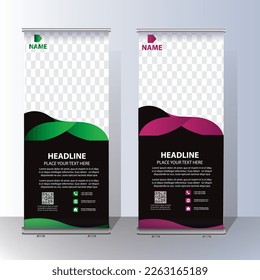RollUp baner, stand template brochure flyer banner design template vector, abstract background, modern x-banner, rectangle size  colourful  pull up design.