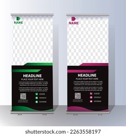 RollUp baner, stand template brochure flyer banner design template vector, abstract background, modern x-banner, rectangle size  colourful  pull up design.
