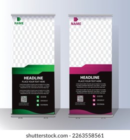 RollUp baner, stand template brochure flyer banner design template vector, abstract background, modern x-banner, rectangle size  colourful  pull up design.