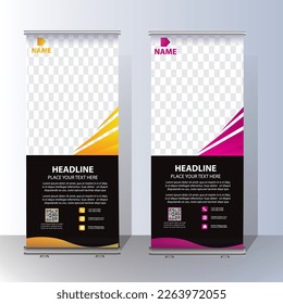 RollUp baner, stand template brochure flyer banner design template vector, abstract background, modern x-banner, rectangle size  colourful  pull up design.