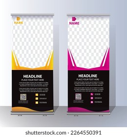 RollUp baner, stand template brochure flyer banner design template vector, abstract background, modern x-banner, rectangle size  colourful  pull up design.