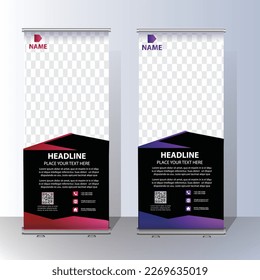 RollUp baner, stand template brochure flyer banner design template vector, abstract background, modern x-banner, rectangle size colourful pull up design.
