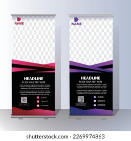 RollUp baner, stand template brochure flyer banner design template vector, abstract background, modern x-banner, rectangle size colourful pull up design.