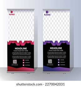 RollUp baner, stand template brochure flyer banner design template vector, abstract background, modern x-banner, rectangle size colourful pull up design.