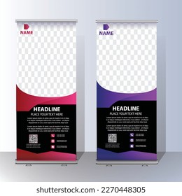 RollUp baner, stand template brochure flyer banner design template vector, abstract background, modern x-banner, rectangle size colourful pull up design.