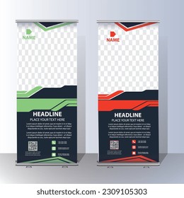 RollUp baner, stand template brochure flyer banner design template vector, abstract background, modern x-banner, rectangle size colourful pull up design.