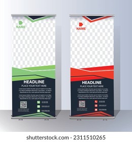 RollUp baner, stand template brochure flyer banner design template vector, abstract background, modern x-banner, rectangle size colourful pull up design.