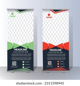 RollUp baner, stand template brochure flyer banner design template vector, abstract background, modern x-banner, rectangle size colourful pull up design.