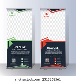 RollUp baner, stand template brochure flyer banner design template vector, abstract background, modern x-banner, rectangle size colourful pull up design.