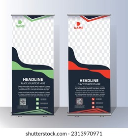 RollUp baner, stand template brochure flyer banner design template vector, abstract background, modern x-banner, rectangle size colourful pull up design.