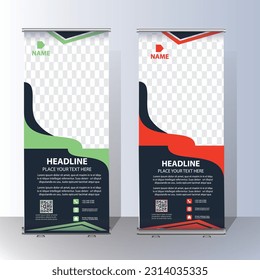RollUp baner, stand template brochure flyer banner design template vector, abstract background, modern x-banner, rectangle size colourful pull up design.