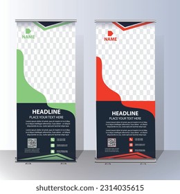 RollUp baner, stand template brochure flyer banner design template vector, abstract background, modern x-banner, rectangle size colourful pull up design.