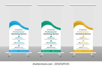 RollUp baner, stand template brochure flyer banner design template vector, abstract background, modern x-banner, rectangle size colourful pull up design.