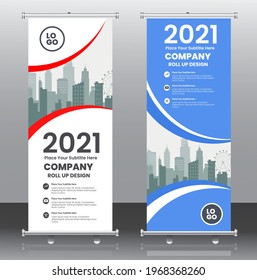 Rollup banner, brochure flyer banner design template vector, abstract background, modern x-banner, rectangle size sky blue and red colourful design.