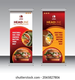 Roll-up banner, brochure flyer banner design template vector, abstract background, modern x-banner
Food Roll up banner template design idea for restaurant and café